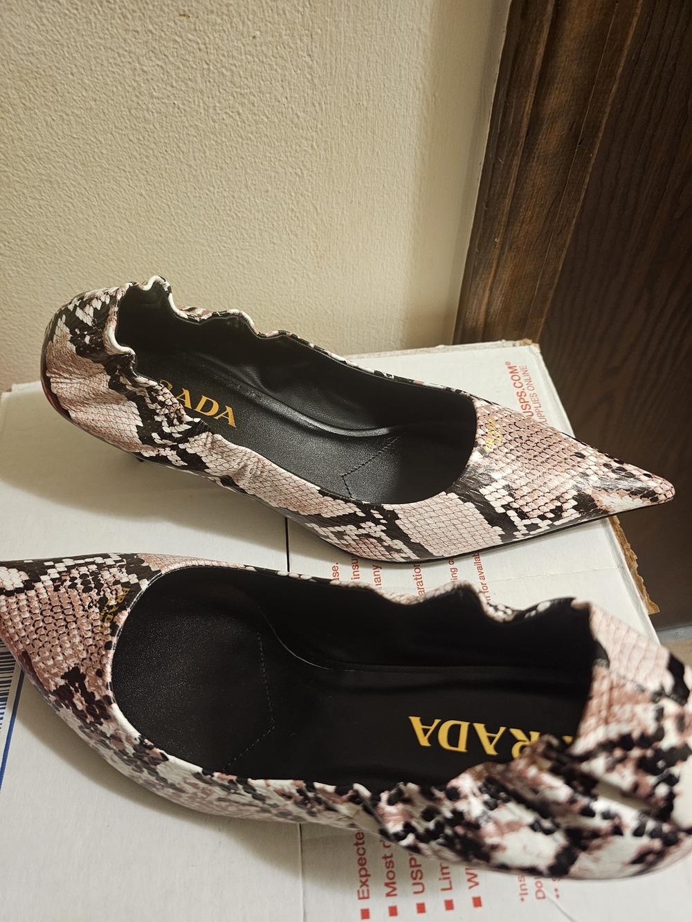 Prada Pink Snake-Print Pointed Toe Heels